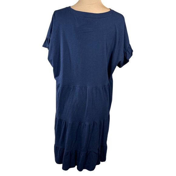 NWT J.Crew Tiered Dress Broken In Jersey Navy Blue Size XL Extra Large Ruffle Sl - Picture 3 of 6